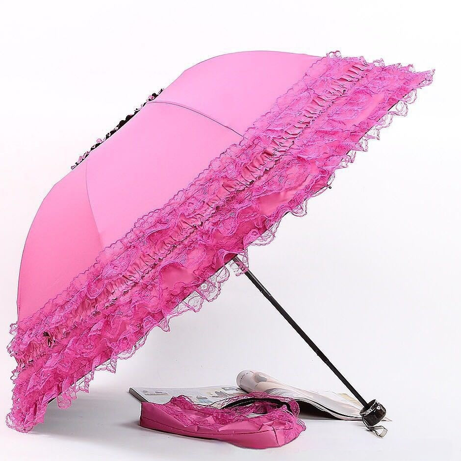 Vinyl Three Foldable Creative Double Layer Lace Umbrella