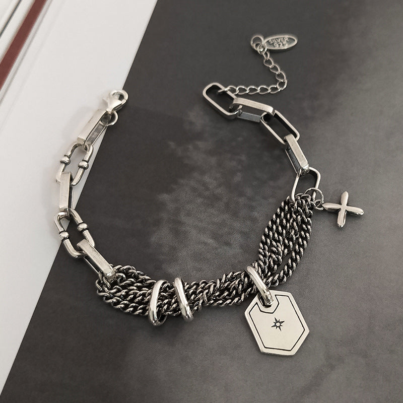 Thai Silver Cross Heavy Industry Bracelet Female Fashion