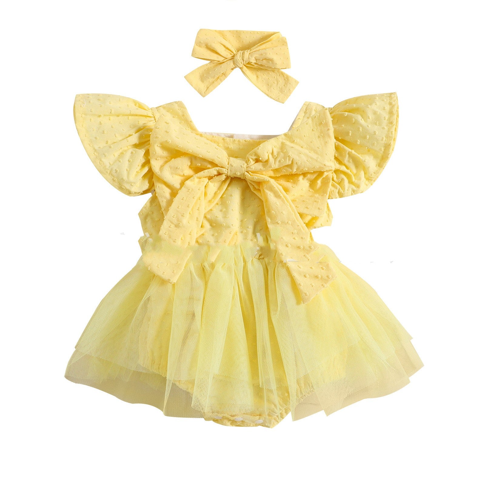 Girls' Casual Jumpsuit Big Bow Stitching Dress