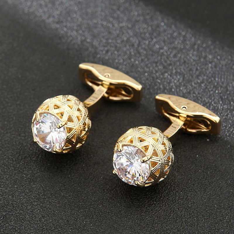 Men's Stylish Round Hollow Crystal Zircon Cufflinks