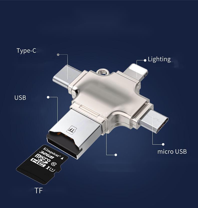 Lecteur de carte multifonctionnel 4-en-1 pour téléphone portable et clé USB