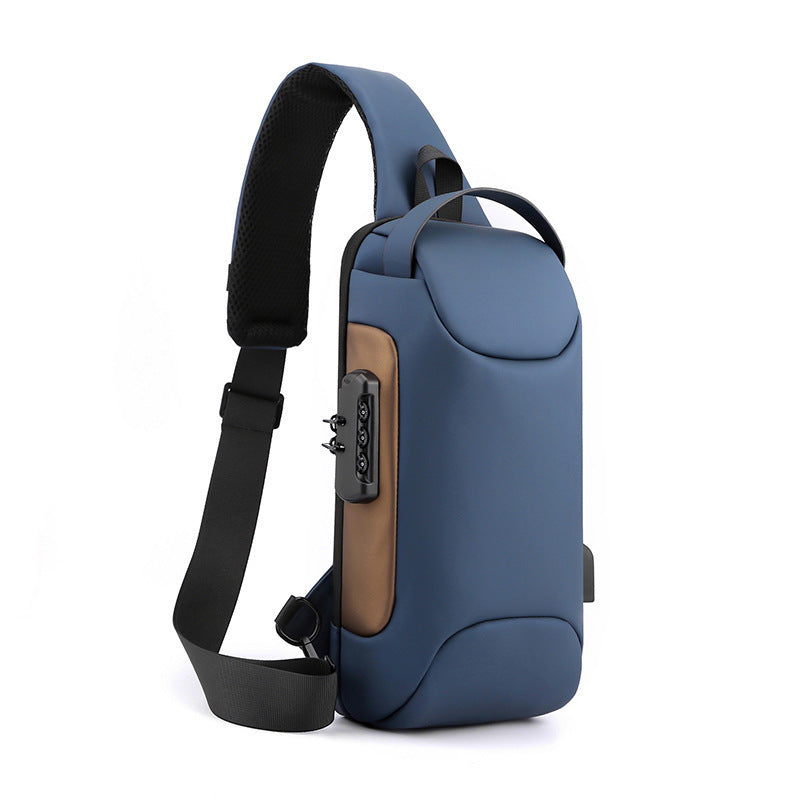 Sac de poitrine à bandoulière unique pour homme en cuir, avec chargement USB
