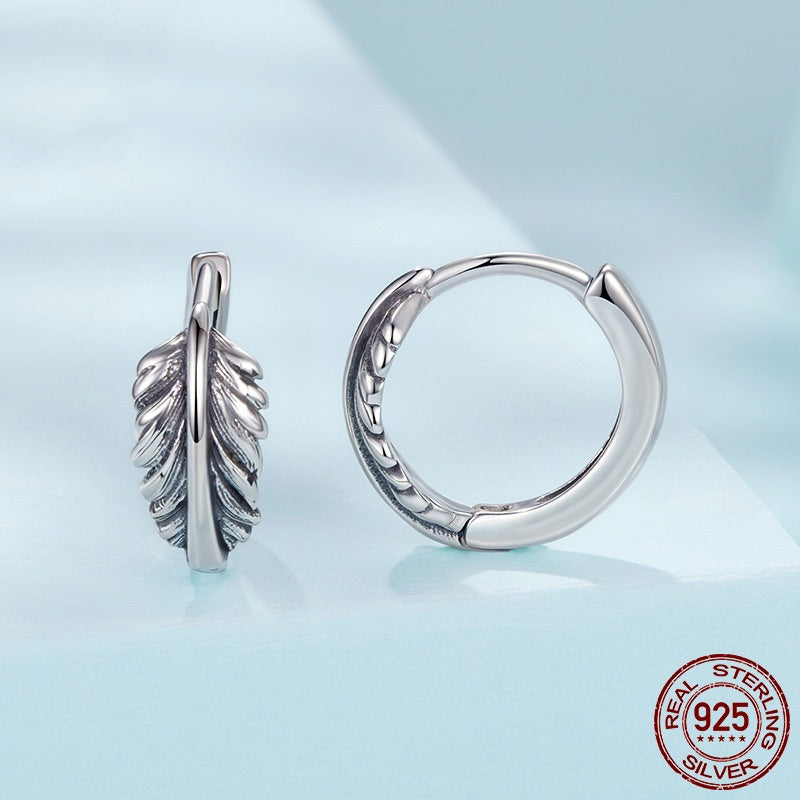 Boucles d'oreilles clip feuille texturée vintage en argent sterling S925
