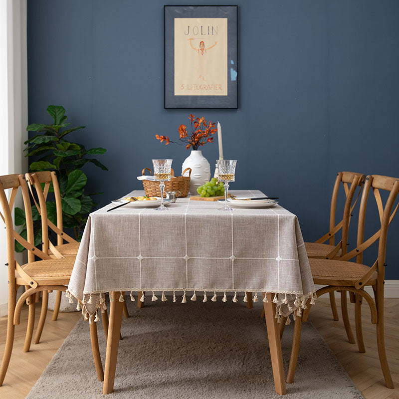 Imitation Cotton And Linen Solid Color Plaid Rectangular Tablecloth
