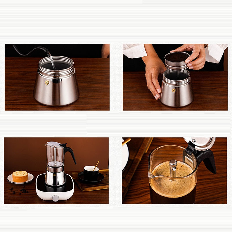 Household Convenient Glass Stainless Steel Coffee Mocha Pot
