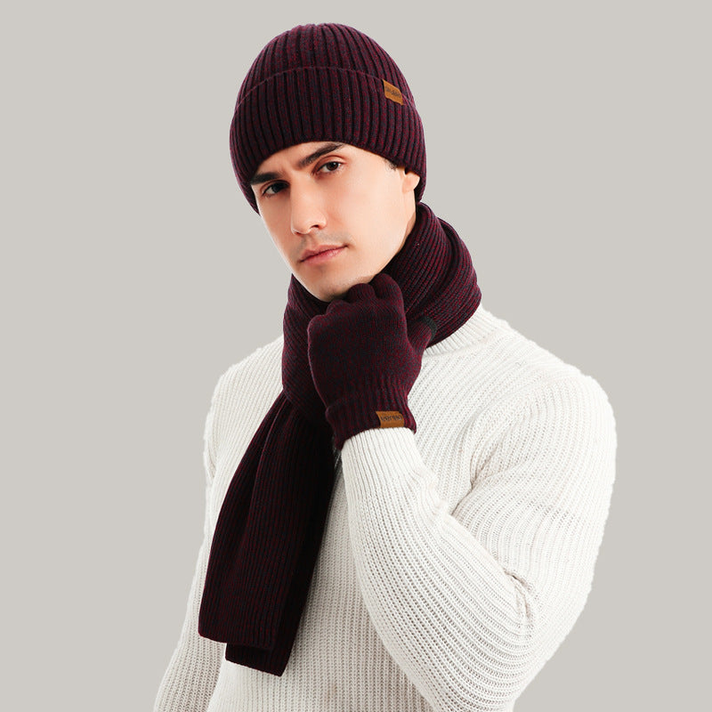 Ensemble Bonnet Tricoté Thermique, Écharpe et Gants Trois Pièces