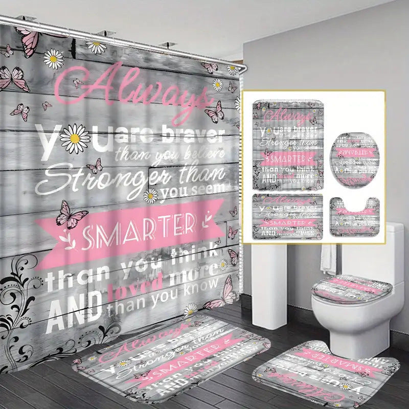 Bathroom Structured Curtain Toilet Floor Mat 3 Pieces