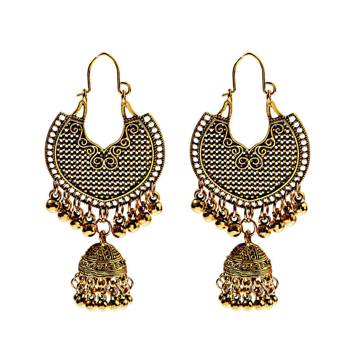 Fan-shaped Retro Ethnic Style Earrings Tassel Hollow