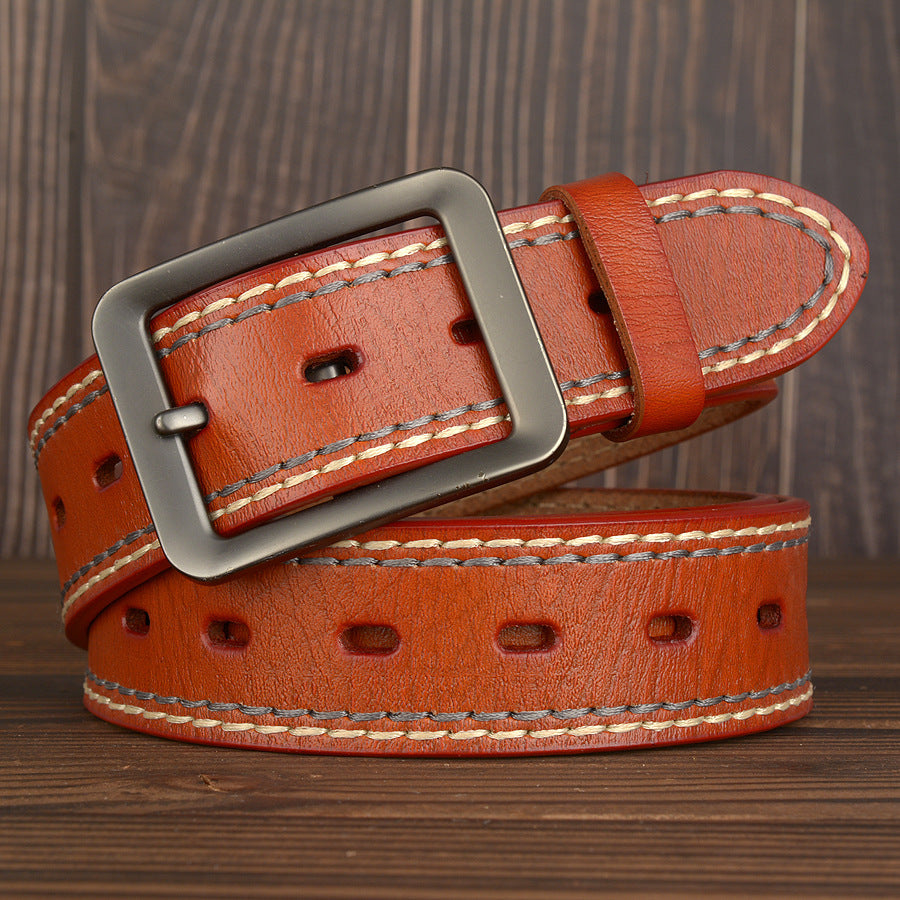 Ceinture homme en cuir de vachette véritable à double ligne avec boucle japonaise