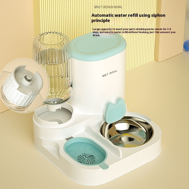 Gamelle pour chat, distributeur automatique d'eau, double gamelle intégrée en acier inoxydable