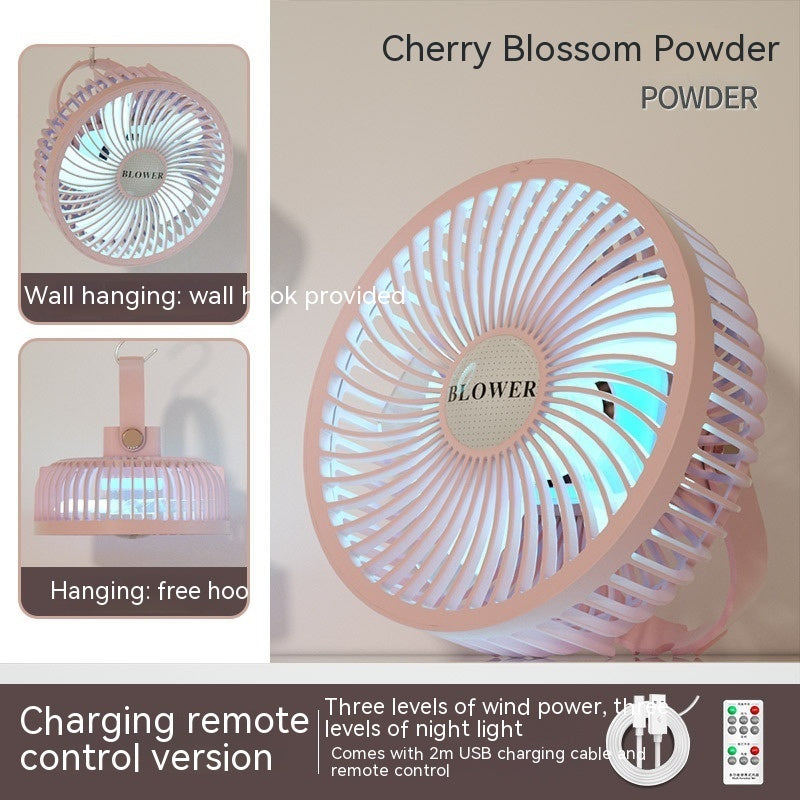 Small Electric Fan Rechargeable Night Light Portable Summer Cartoon Moving Student Bed Head Wall Desktop Mini
