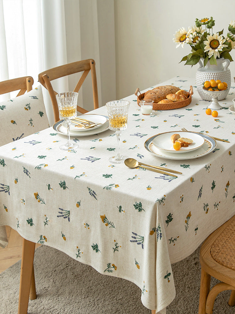 Home Rectangular Embroidered Pastoral Linen Cotton Tablecloth
