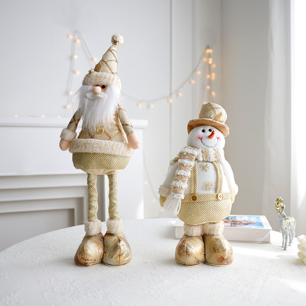 Décorations de Noël Poupée Rétractable Bonhomme de Neige Doré Élan