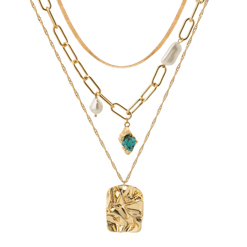 Collier multi-rangs en pierres naturelles brutes exagérées