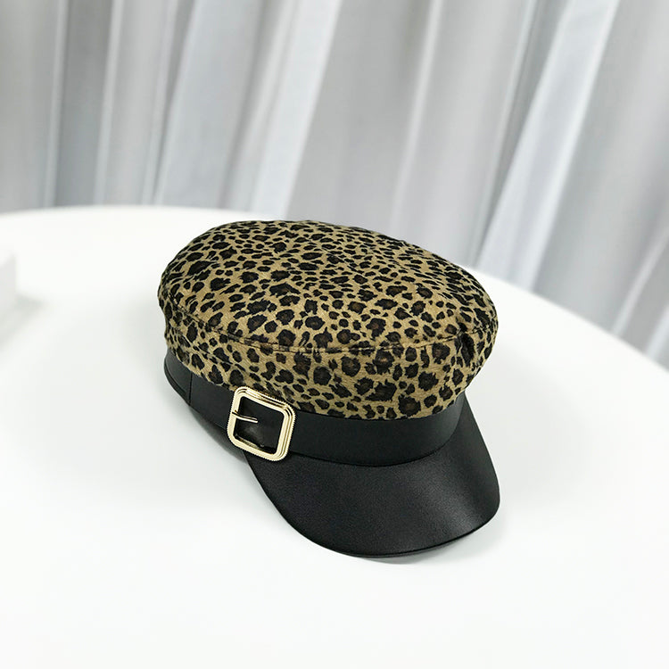 Chapeau Haut Plat Léopard Polyvalent Automne et Hiver