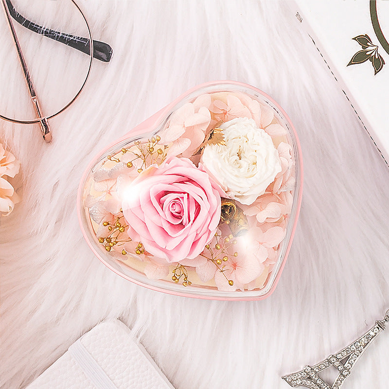 Boîte Cadeau Saint-Valentin Boîte à Bijoux Fleur Fraîche Éternelle en Forme de Cœur