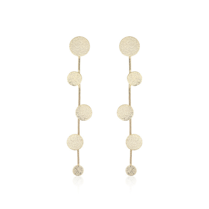 Exaggerated metal disc earrings women long