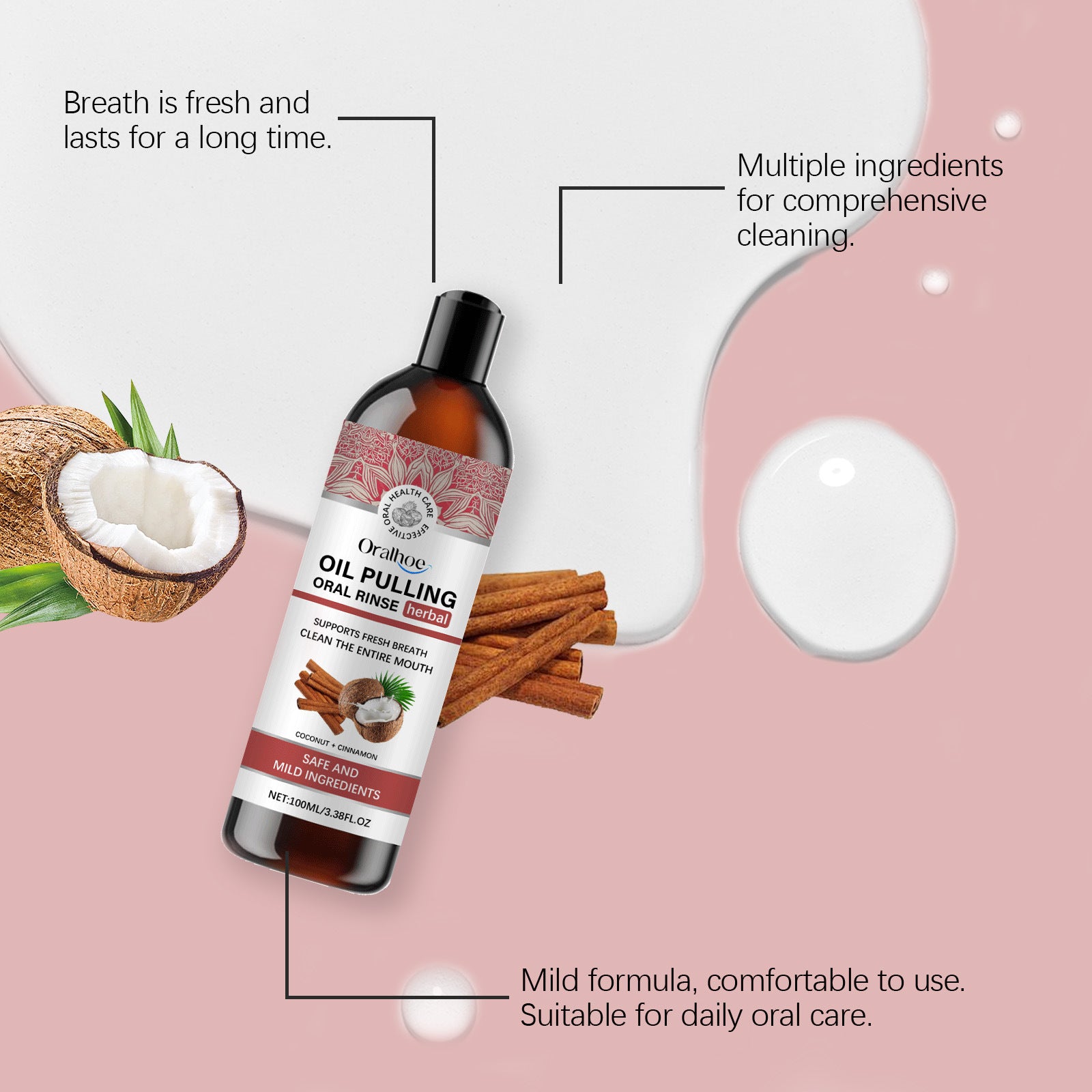 Rince-bouche de soins dentaires pour les taches et l'odeur buccale