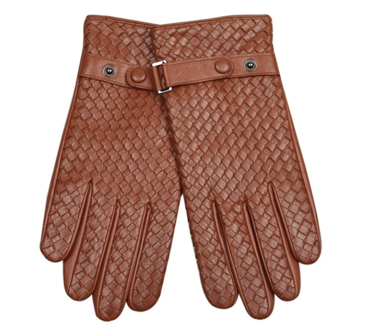 Gants fins en cuir tressé pour homme (automne et hiver)