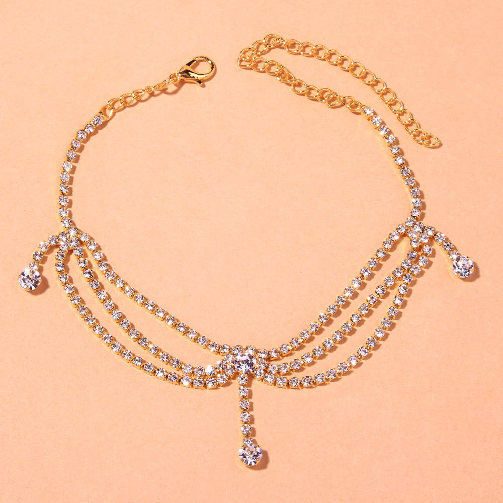Bracelet de cheville multicouche strass style INS européen et américain