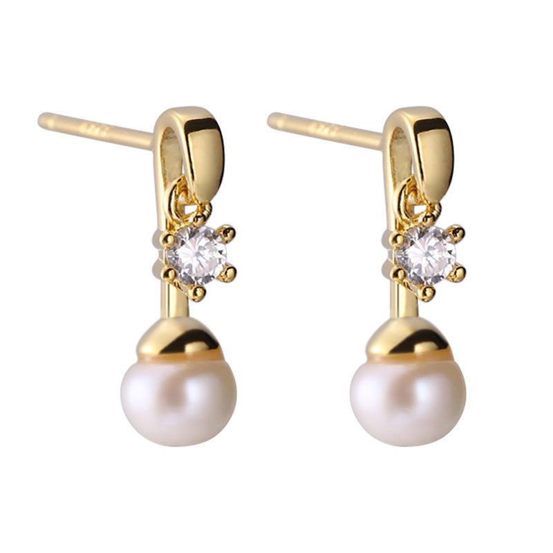 925 Sterling Silver Natural Pearl Zircon Stud Earrings For Women