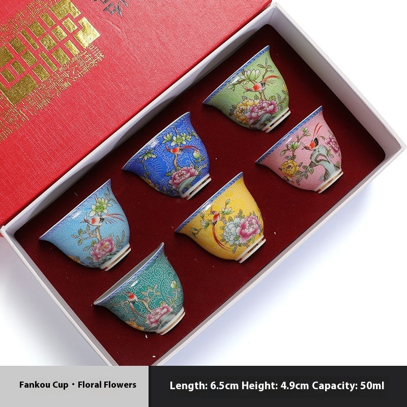 Enamel Vintage Ceramic Tea Cup Set