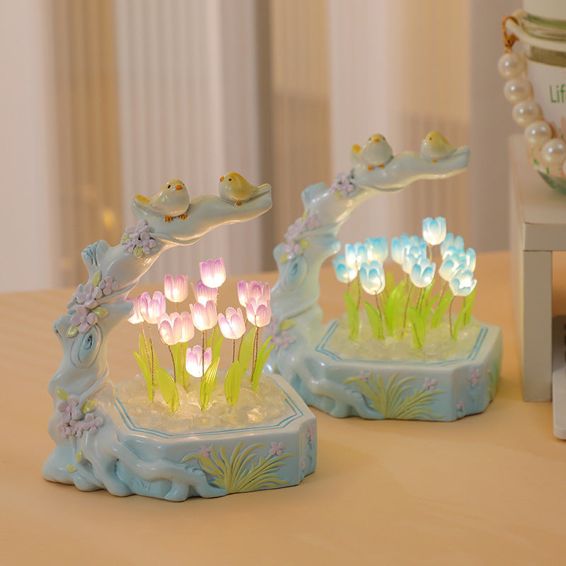 Creative Desktop Resin Craft Ornament Decorative Night Light Tulip DIY Material Package