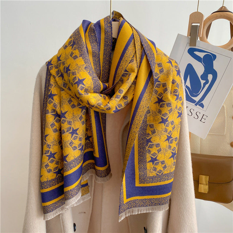 Autumn And Winter Five-pointed Star Warm Scarf Female Long Thickened Artificial Cashmere Scarf