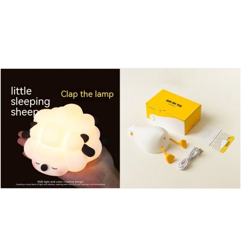 Cute Silicone Night Lights Sheep Cartoon Bedroom Lamp For Children's Room Decor Rechargeable Timing Dimming Sleep Night Light