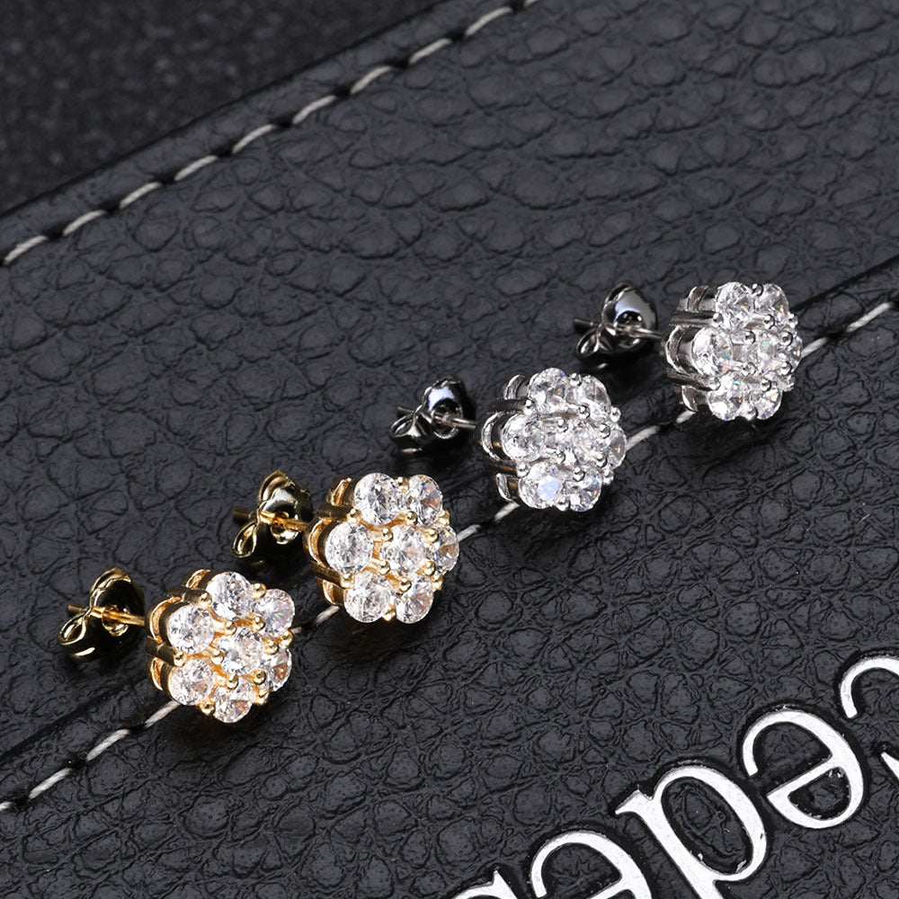 New Hip-hop Flower Stud Earrings With Full Diamond Detailing For A Personalized Look
