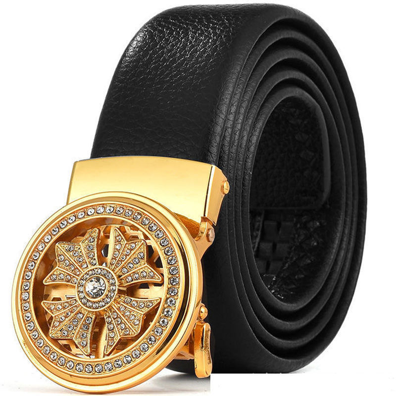 Men's Rotating Buckle Belt 3.5cm Wide Automatic Buckle Crystal Diamond Belt
