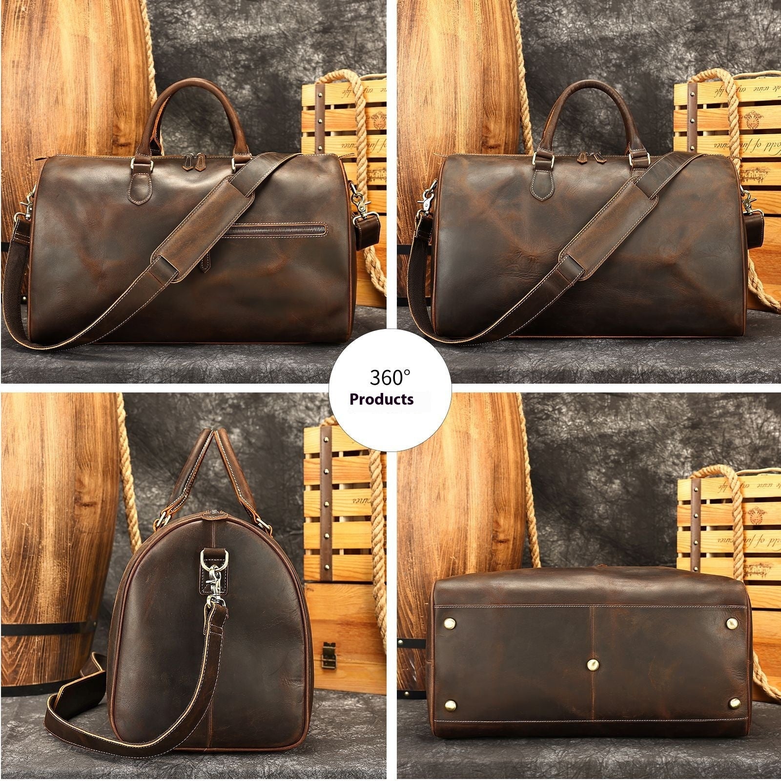 Sac bandoulière grande capacité en cuir vintage de voyage