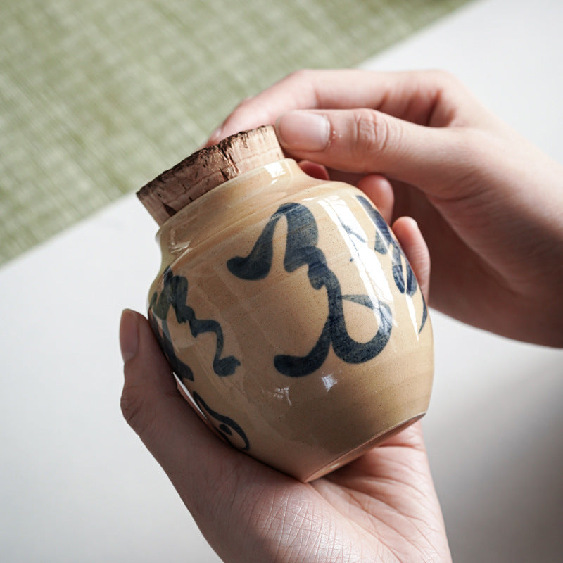 Handwritten Calligraphy Tea Storage Jar With Natural Handmade Wood Lid