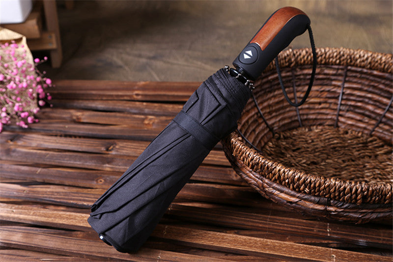 Men's Business Pure Black Full-automatic Three Fold Umbrella