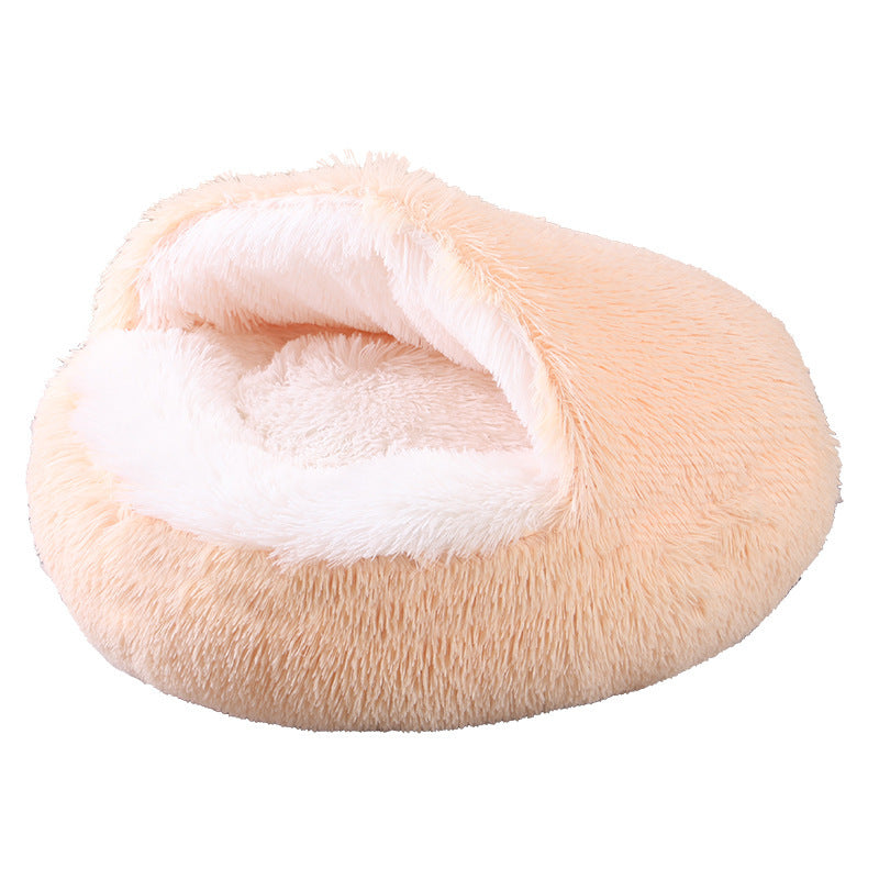 Lit rond semi-fermé en peluche à double usage pour animaux, demi-pack, sommeil profond