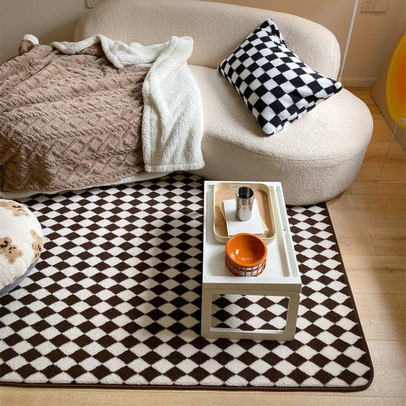 Retro Checkerboard Carpet Living Room Lamb Down Mat Modern