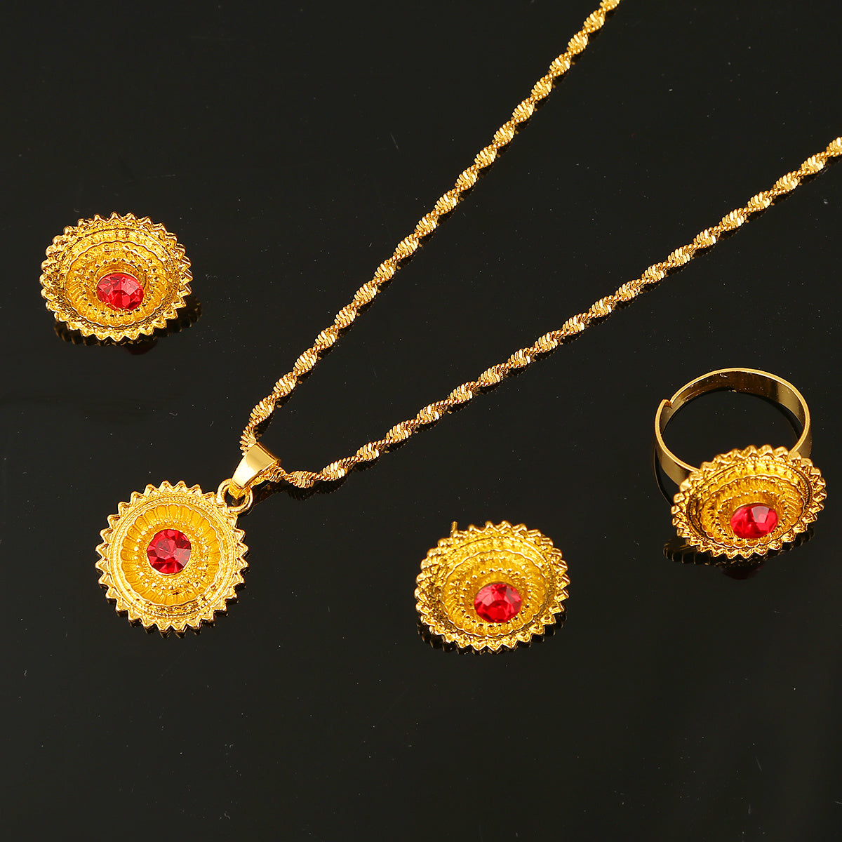 Parure de bijoux de luxe Collier Boucles d'oreilles Bague