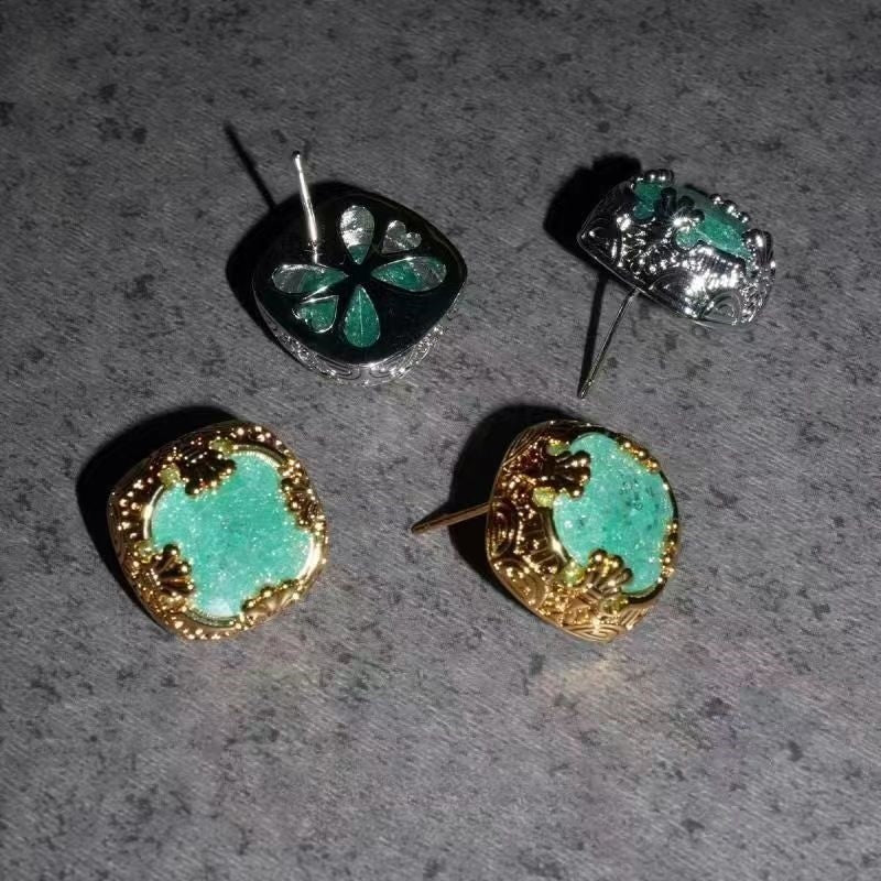 Vintage Silver Needle Ice Crystal Earrings For Women