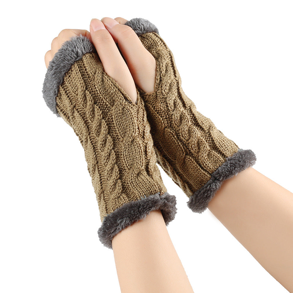 Gants en peluche d'hiver, tricot torsadé, mitaines sans doigts en polaire pour femmes, gants en laine épaisse et chaude