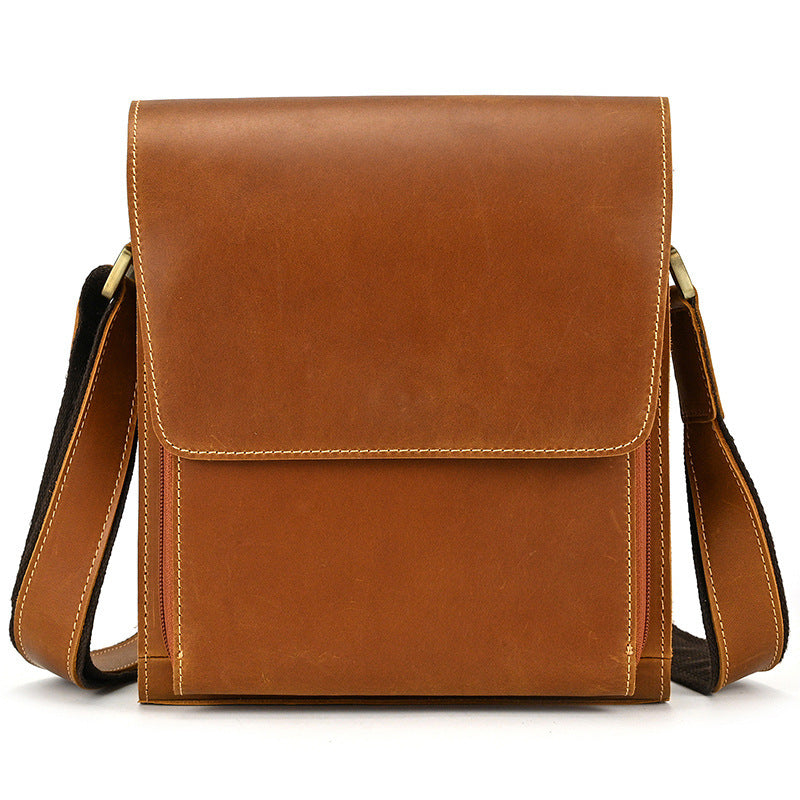 First Layer Cowhide Flip Shoulder Men's Leather Shoulder Bag Crazy Horse Leather Crossbody Bag