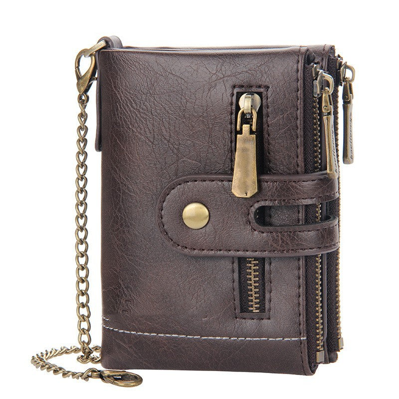 Portefeuille court pour homme à double fermeture éclair de style européen et américain