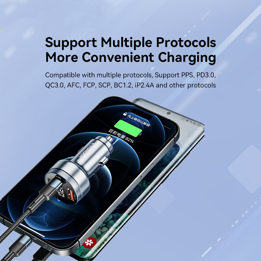 Aluminum Alloy Digital Display Car Charger Cigarette Lighter