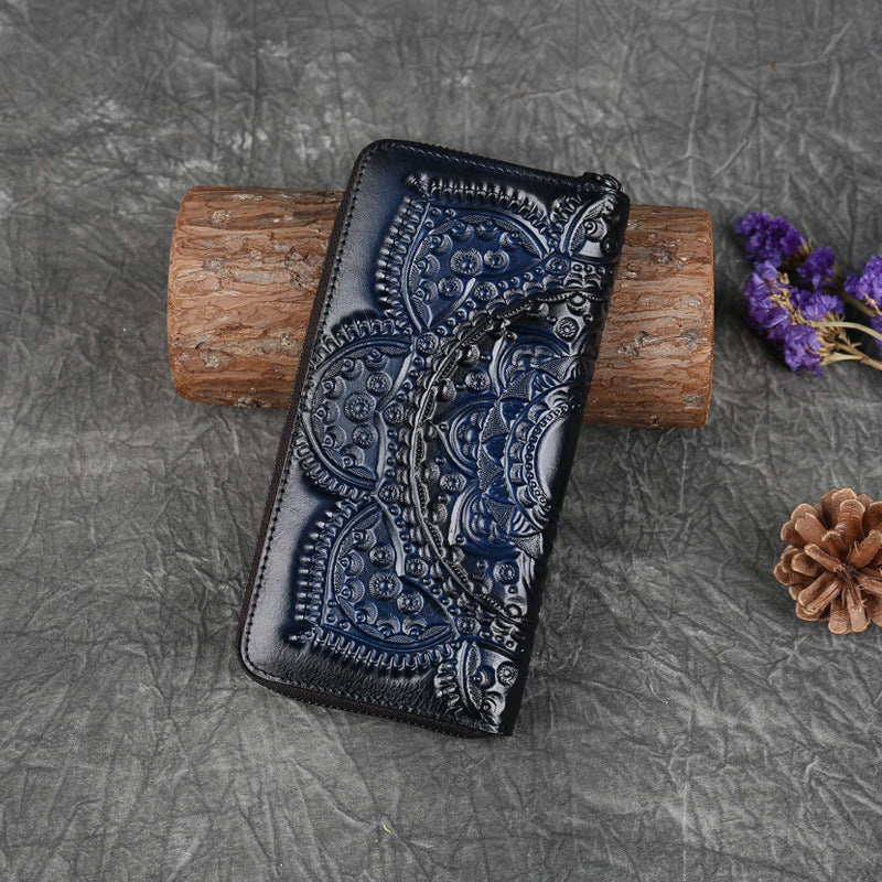 Portefeuille long pochette en cuir gaufré pour femmes