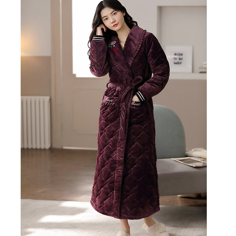 Winter Flannel Couple Nightgown Three-layer Quilted