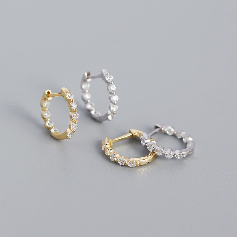New S925 Silver Ins Geometric Zircon Diamond Earclip Earrings Silver Accessories Women