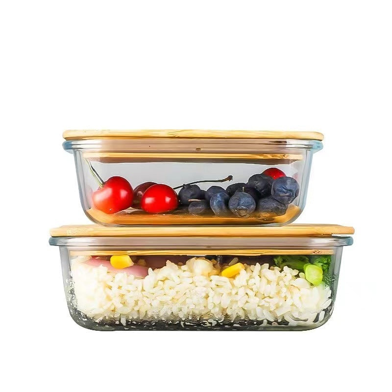 High Boron Silicon Japanese Style Bamboo Wood Lid Glass Lunch Box