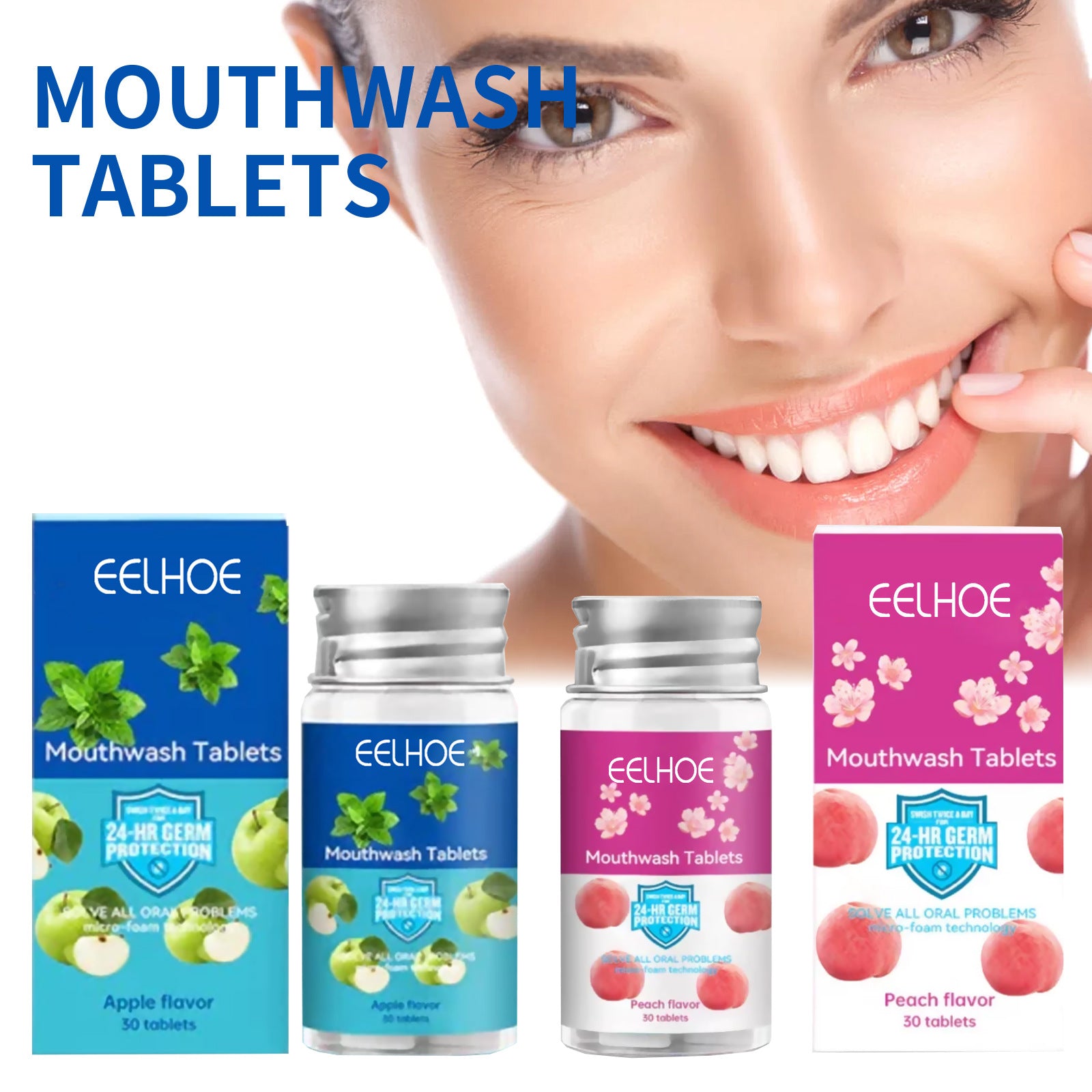 Mauvaise haleine Taches dentaires Nettoyage des dents Soin buccal Comprimés de bain de bouche concentré