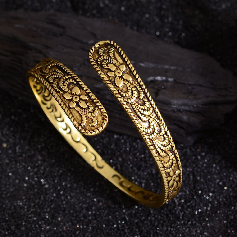 Bracelet Femme Fleur Motif Herbe Tang Rétro Gaufré Mode
