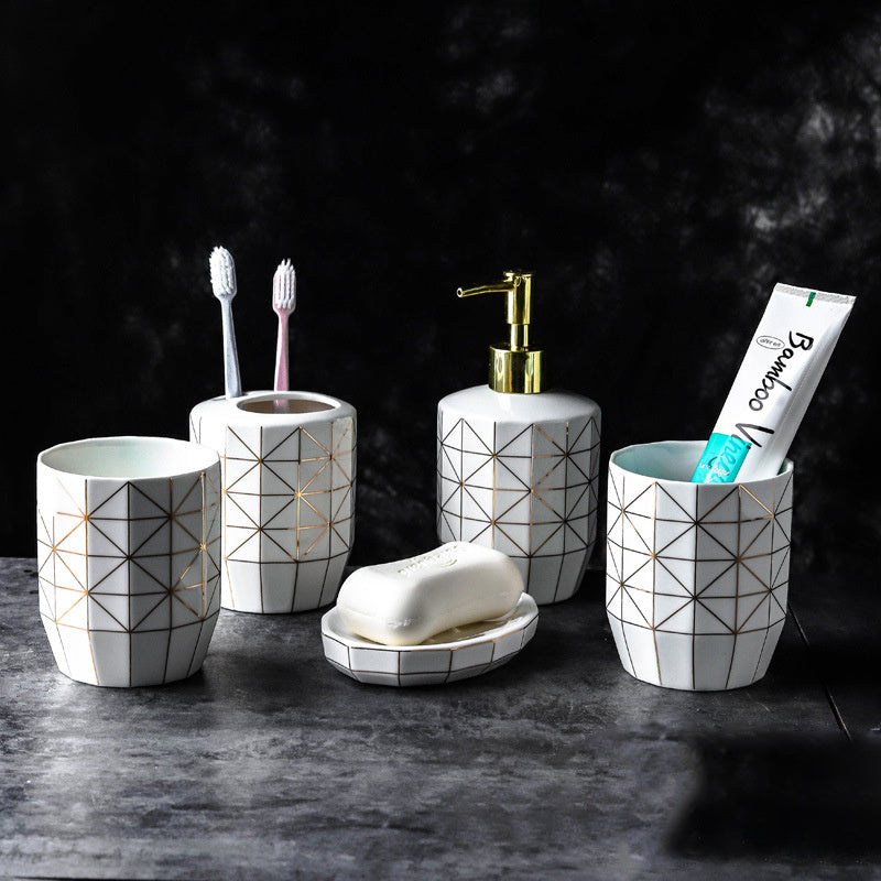Ceramic Gold Wire Sanitary Ware Five Piece Set