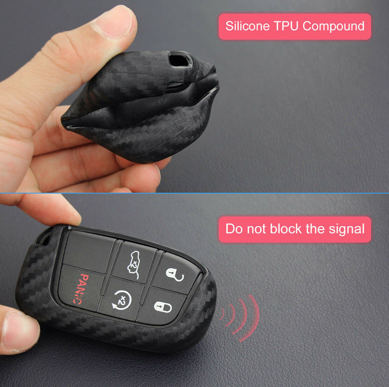 Pour cache de clé Dodge Chrysler Fiat en fibre de carbone Étui en silicone Protection de clé à distance